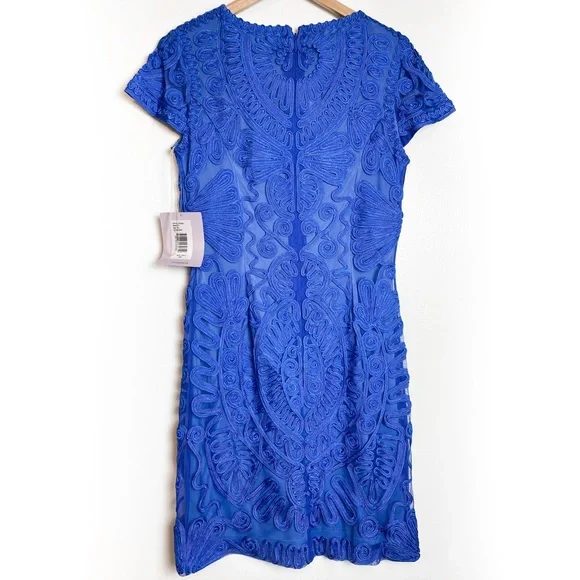 NWT JS Collections Royal Blue Short Sleeve Mesh Cocktail Dress Size 10 - Picture 3 of 8